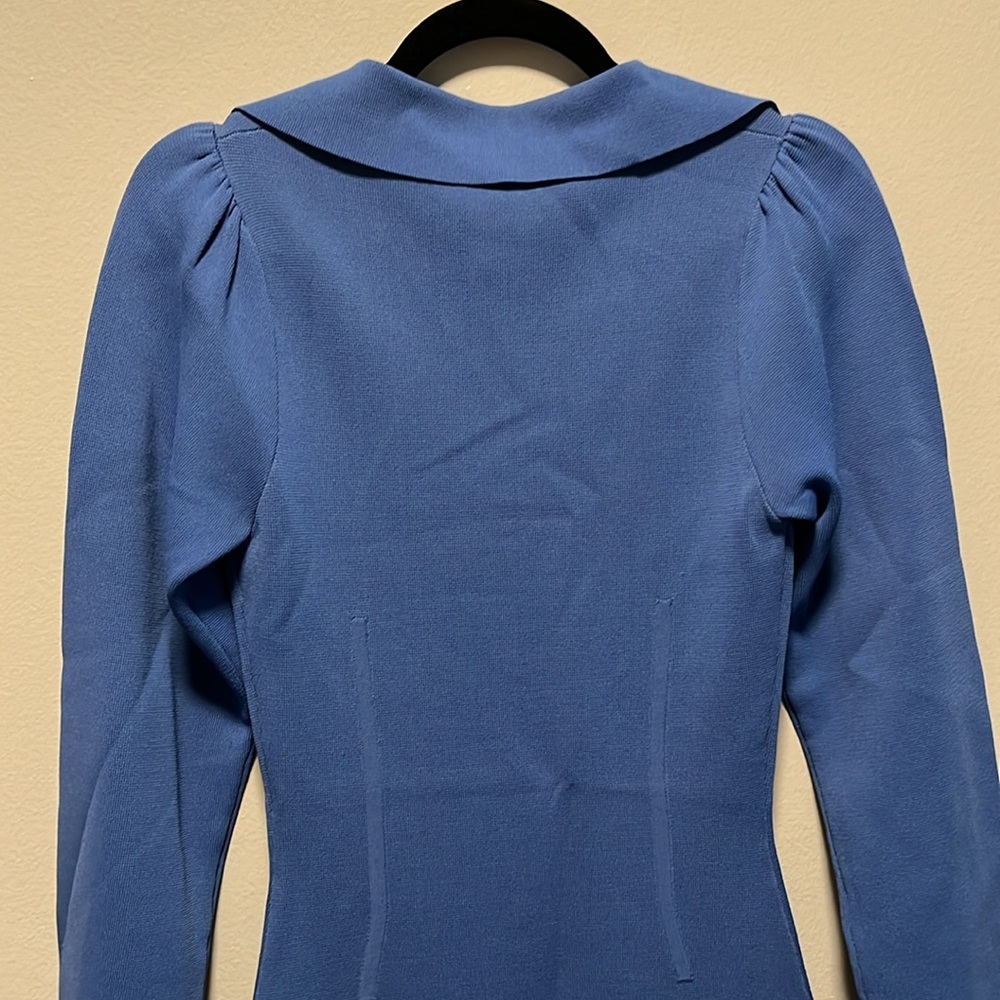 HANIFA (NWT) Cheri II Blue Long Sleeve Button Front Sheath Dress, Size XS - Picture 14 of 16